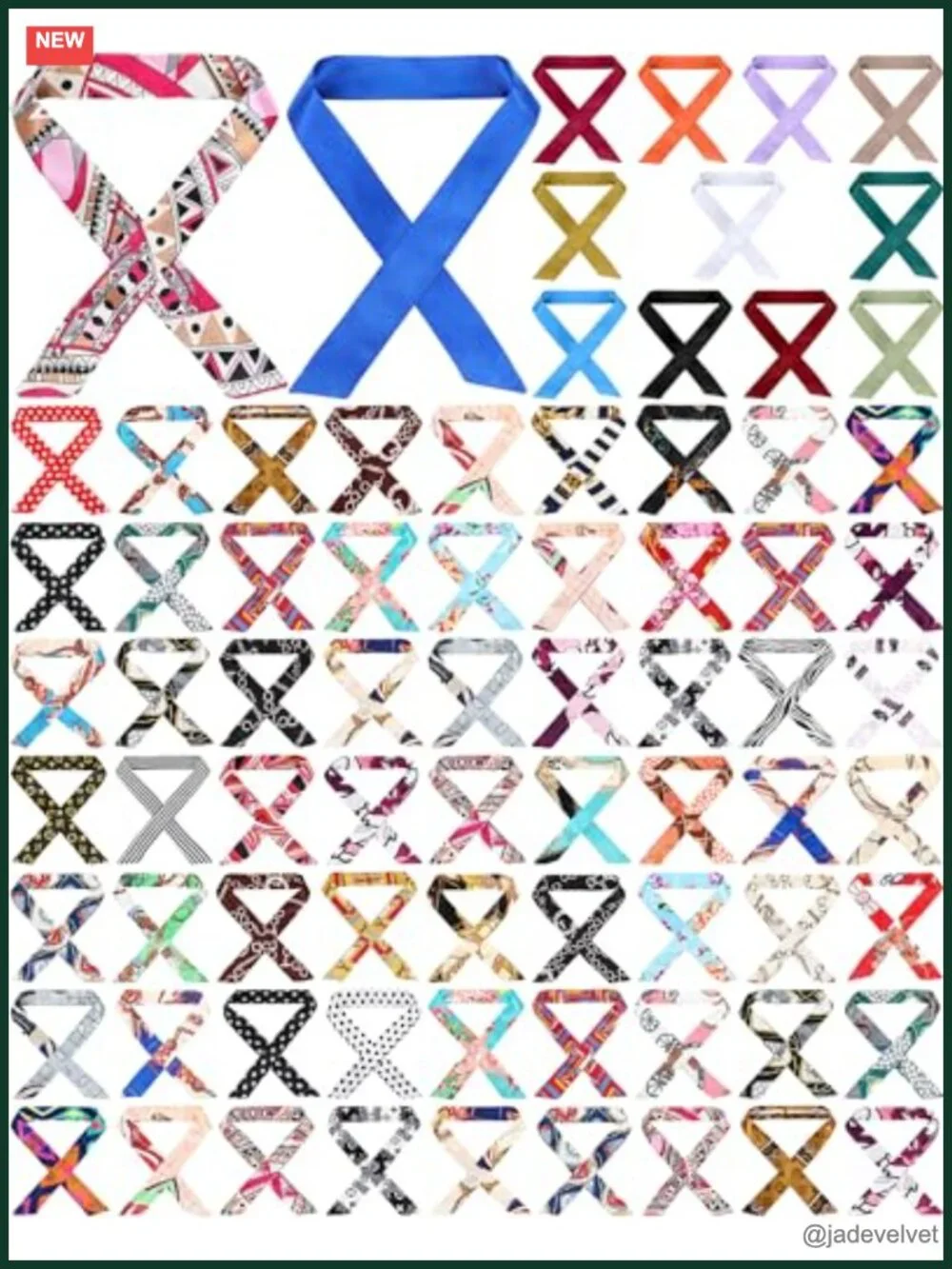 90 Pcs Satin Polyester Fashion Scarves for Handbag Handle Head Neckerchief